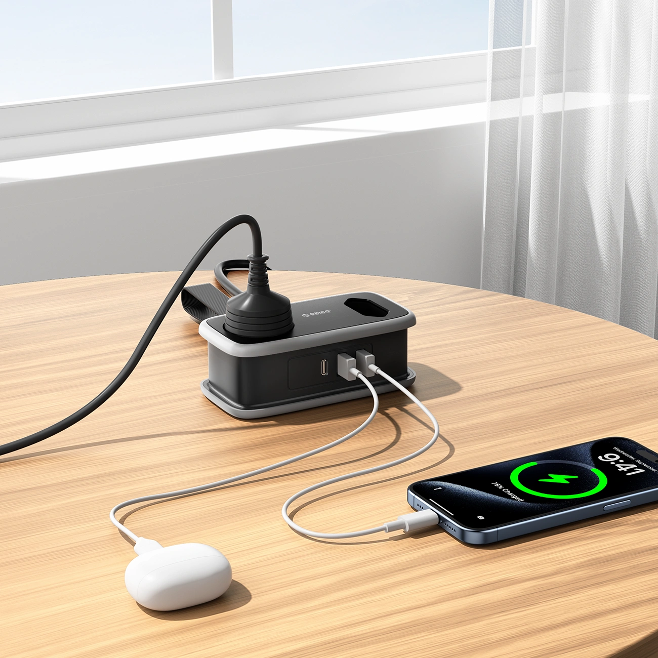 Przedłużacz Orico APP, 2 x Schuko - 2 x USB-A - 1 x USB-C, Czarny Szary