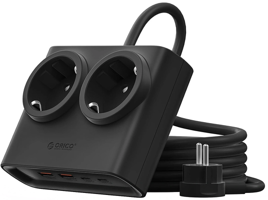 Przedłużacz Orico PDC25, 2 x Schuko - 2 x USB-A - 2 x USB-C, Czarny