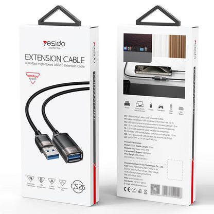 Przedłużacz USB Yesido GS26, 1.5m, Szary