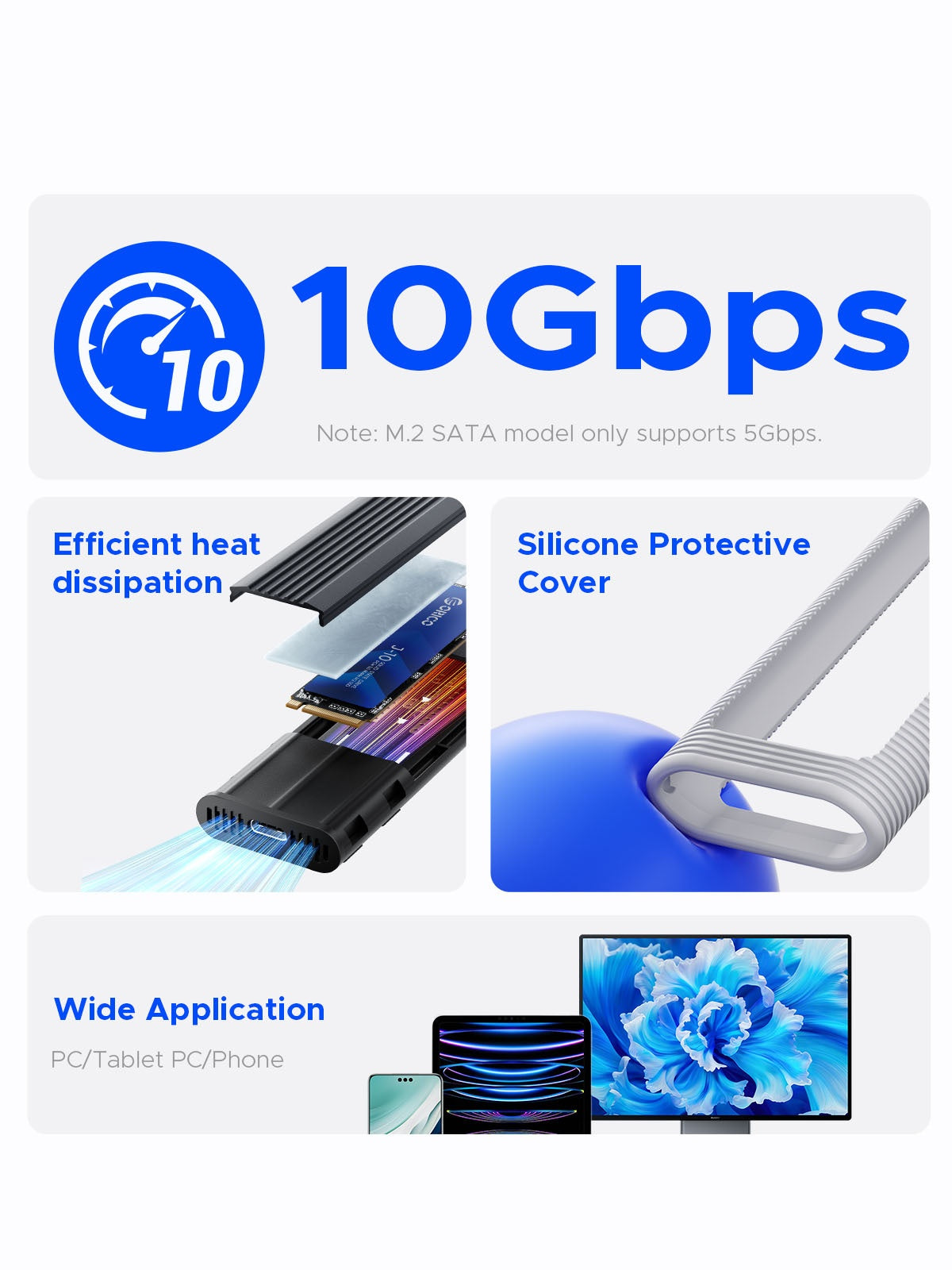 Obudowa Orico AXM2-G2 na dysk SSD M.2 NVMe, szara
