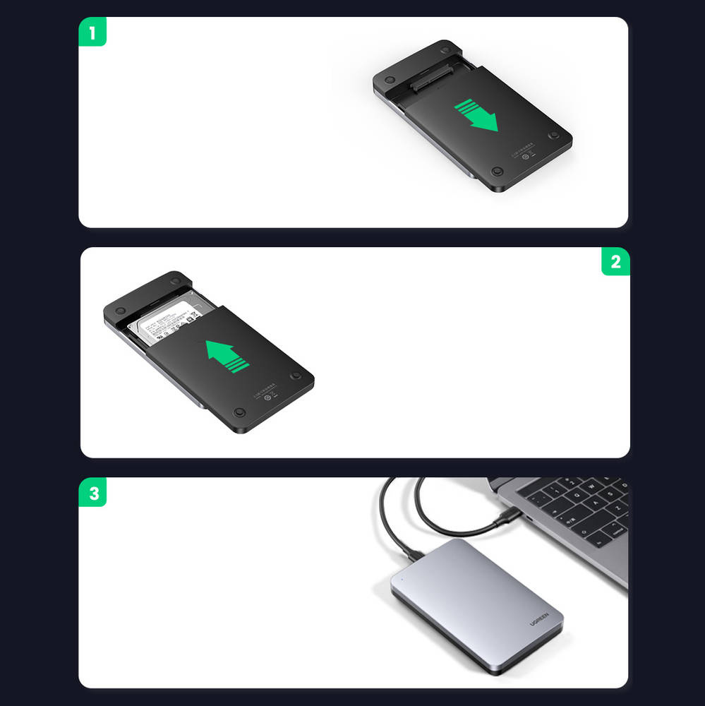 Stojak UGREEN CM300 na dyski HDD / SSD SATA 2,5 cala, USB 3.1, szary 