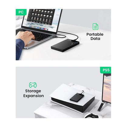 Rack UGREEN US221 (50743) dla HDD / SSD SATA 2.5 cala, USB-C, Czarny