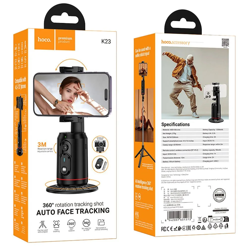 Uchwyt HOCO K23 Face Tracking 360, Uniwersalny, Czarny