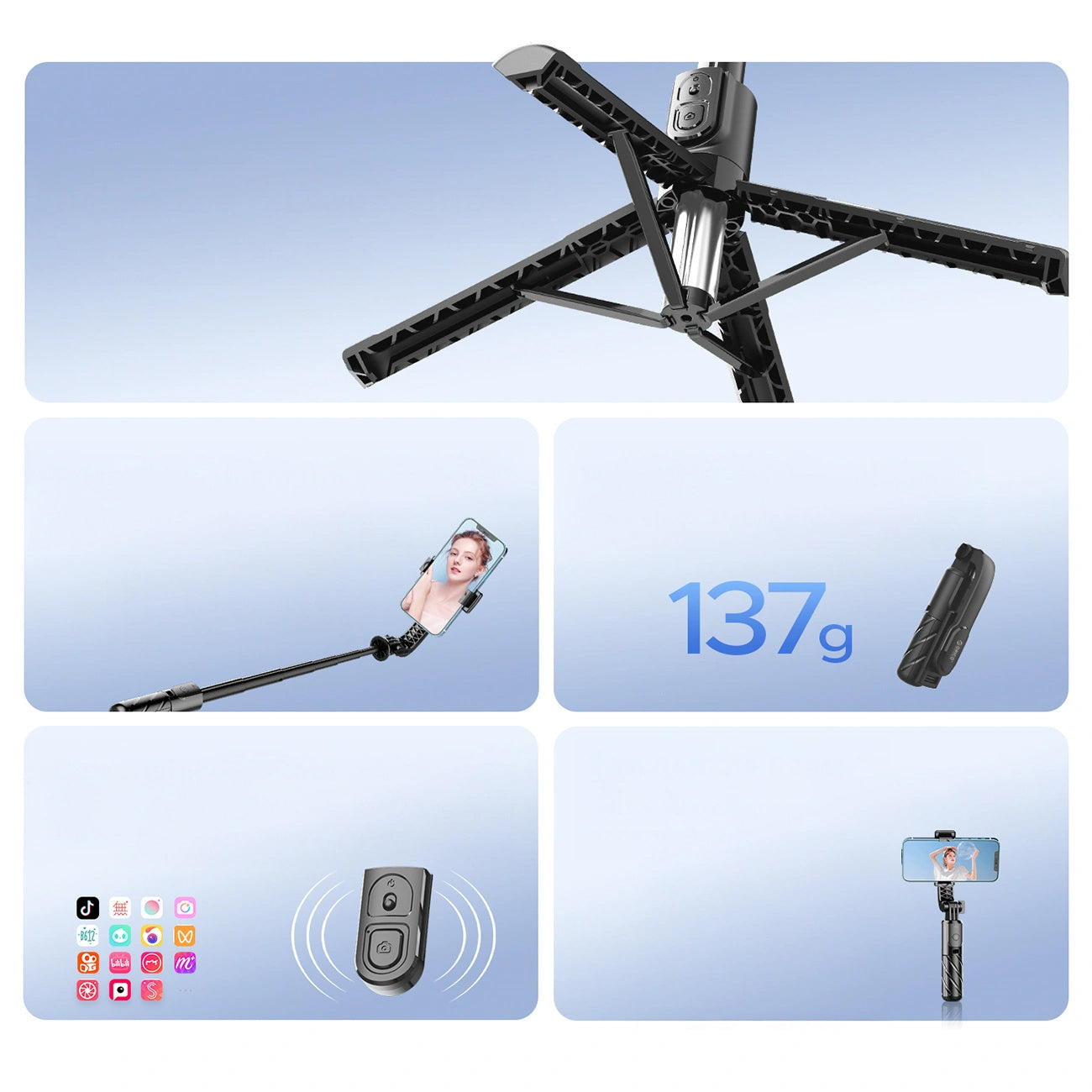 Selfie Stick Bluetooth Orico SPV100, Uniwersalny, Czarny
