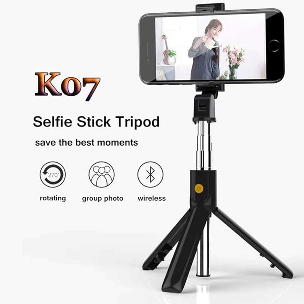 Selfie Stick Bluetooth Techsuit K07, Uniwersalny, Czarny