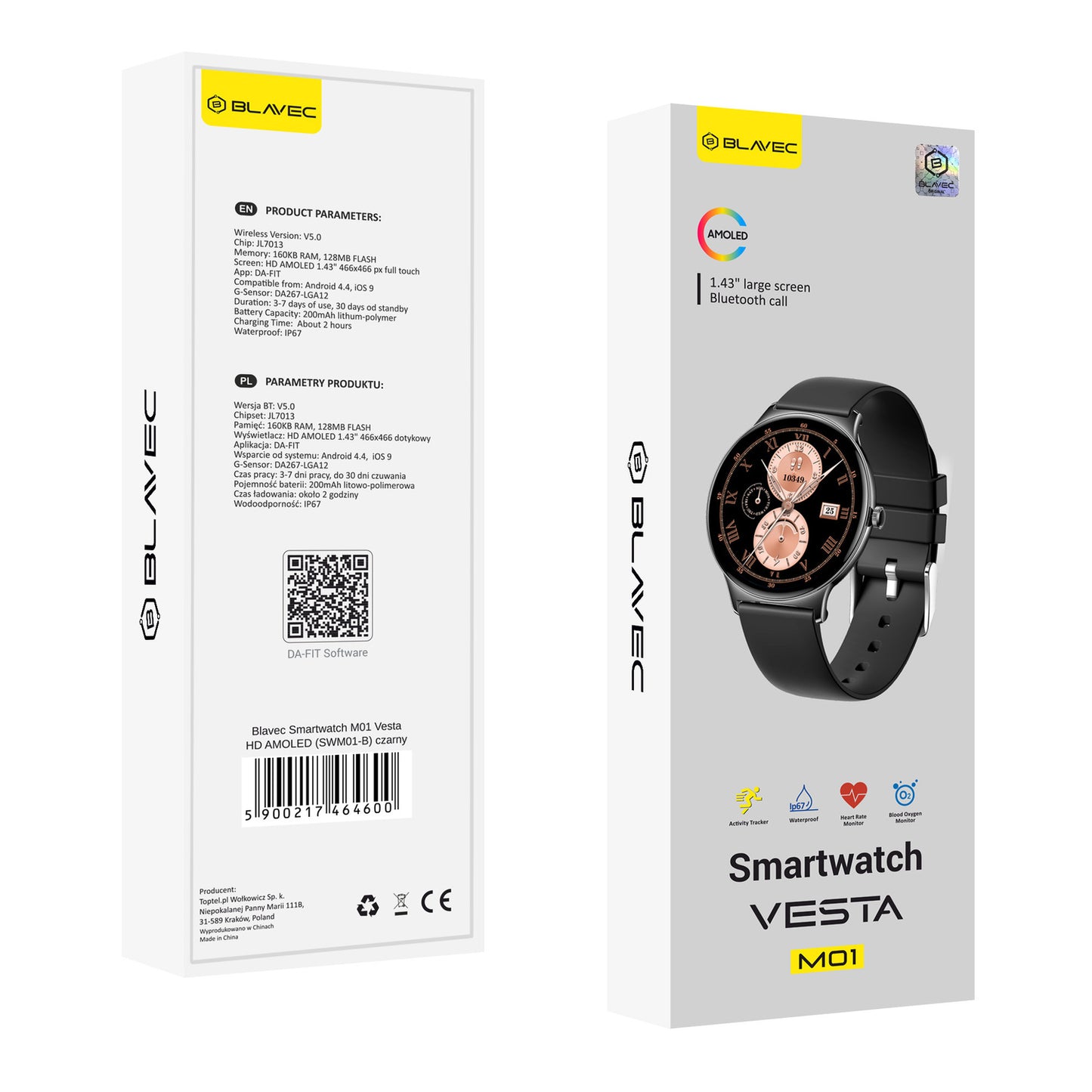 Smartwatch Blavec M01 Vesta Call, Black