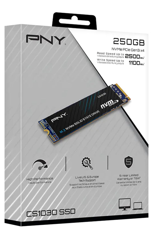 Dysk SSD PNY CS1030, 250GB, NVMe M.2 2280, PCIe M280CS1030-250-RB