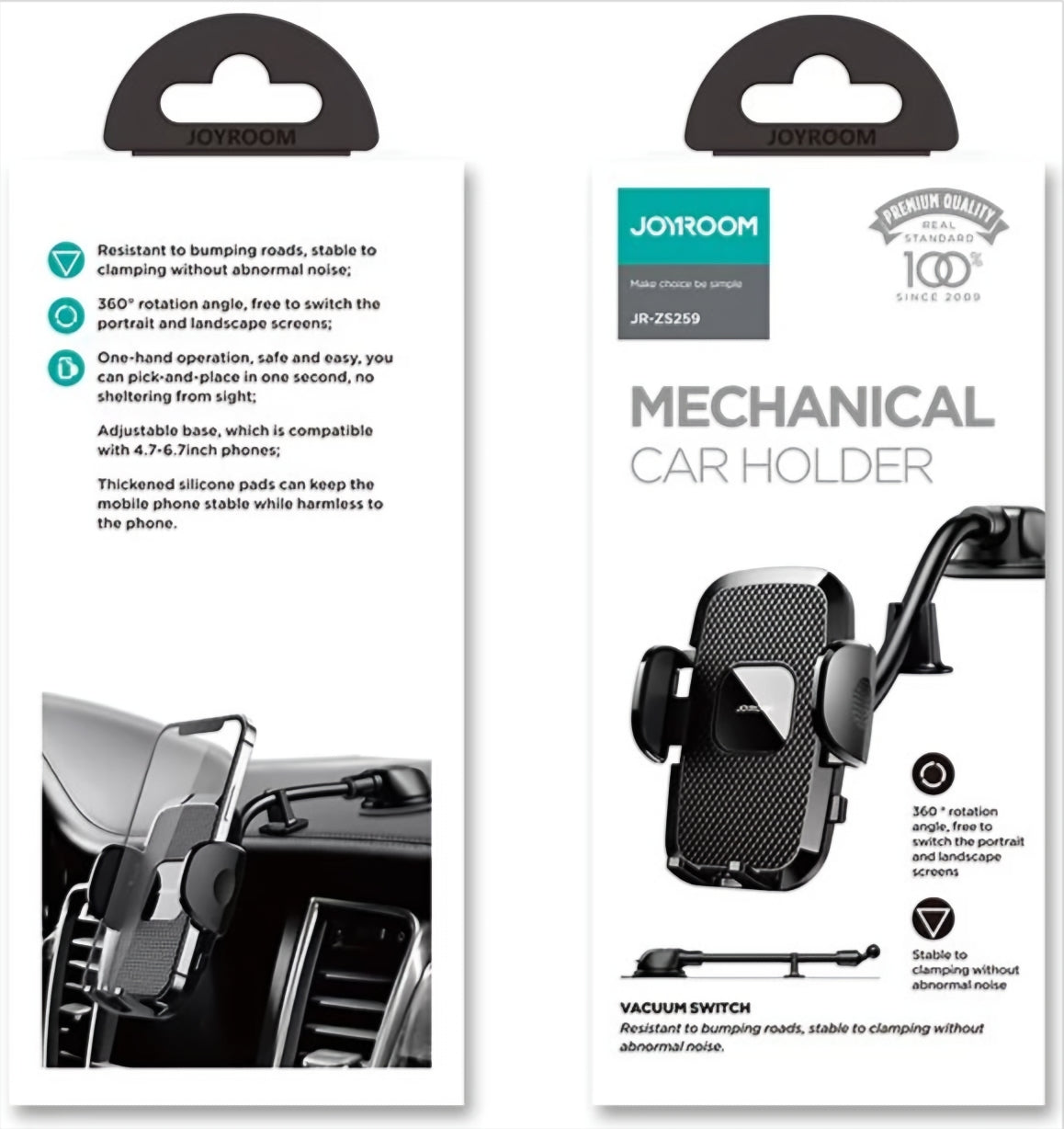 Uchwyt samochodowy Joyroom JR-ZS259 Dash, 4.7 cala - 6.9 cala, Czarny