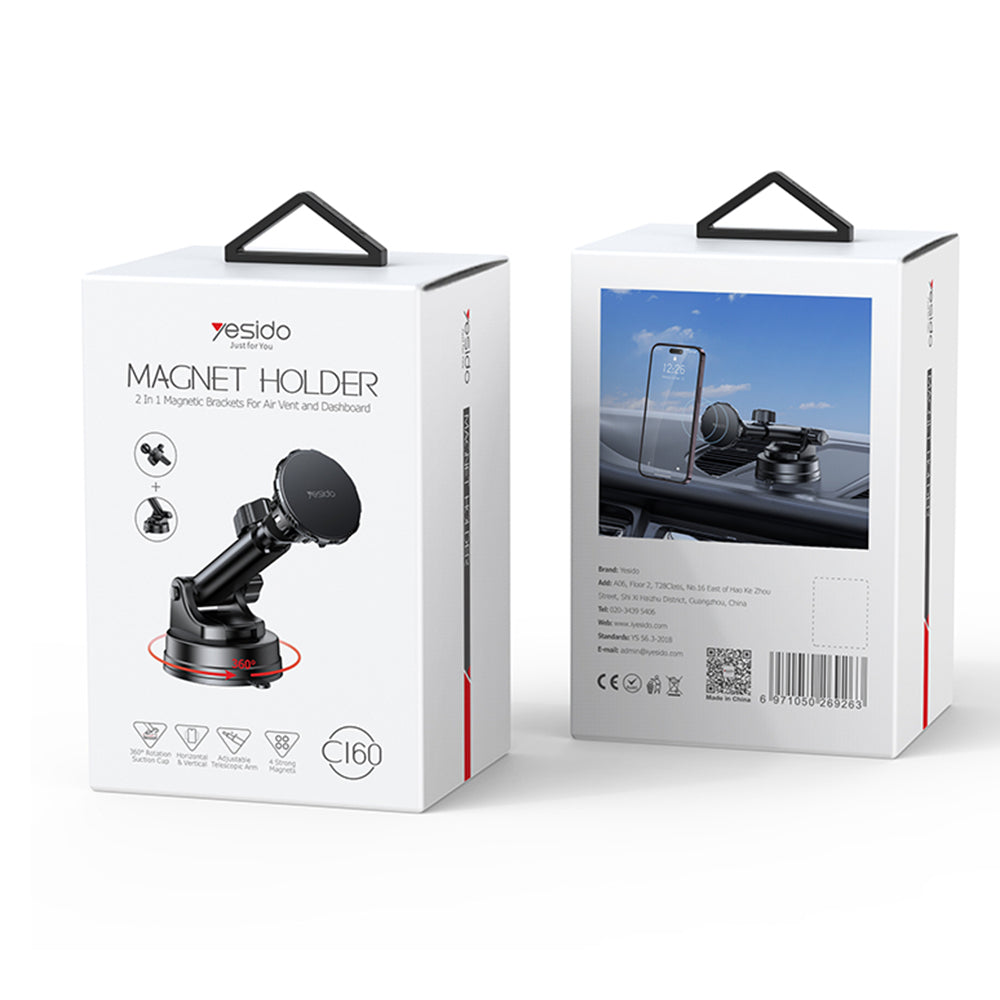 Uchwyt Samochodowy Magnetyczny Yesido C160, Uniwersalny, Czarny
