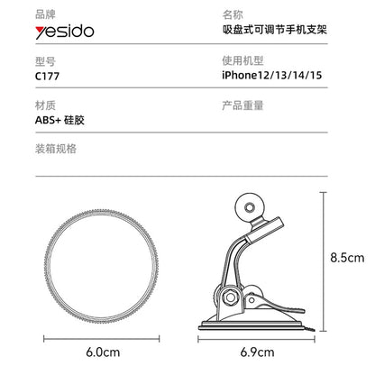 Uchwyt Samochodowy Magnetyczny Yesido C177, Uniwersalny, Czarny