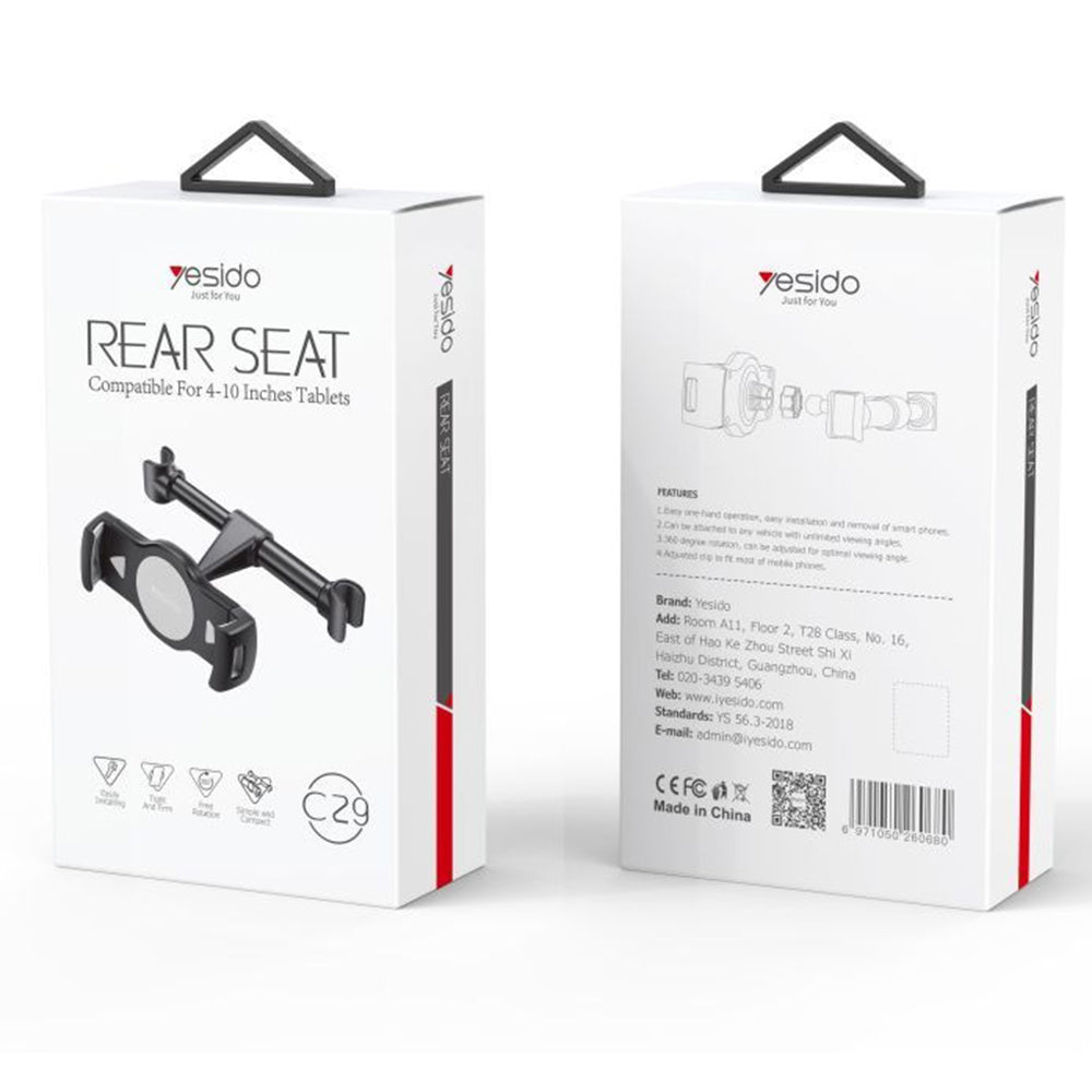 Uchwyt samochodowy na zagłówek Yesido C29, 4 cale - 10 cali, Czarny