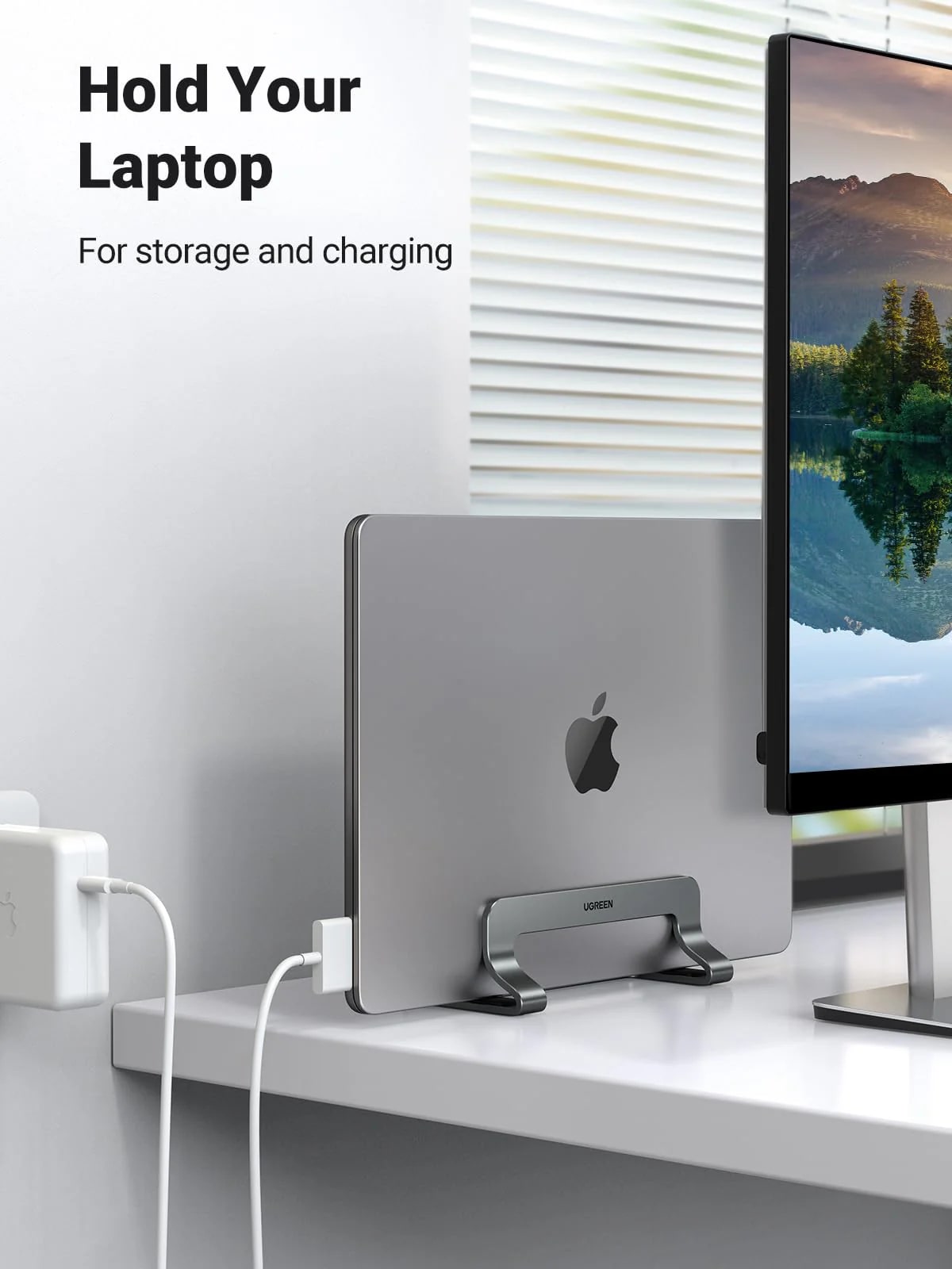 Pionowy Stojak UGREEN LP258 do Laptopa o grubości 12mm - 26mm, Srebrny