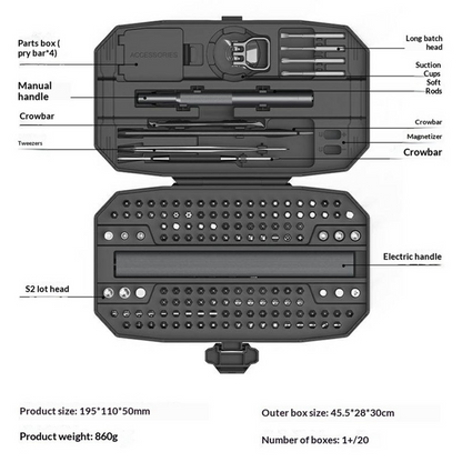 Jiafa Electric Screwdriver, 153in1, Gray