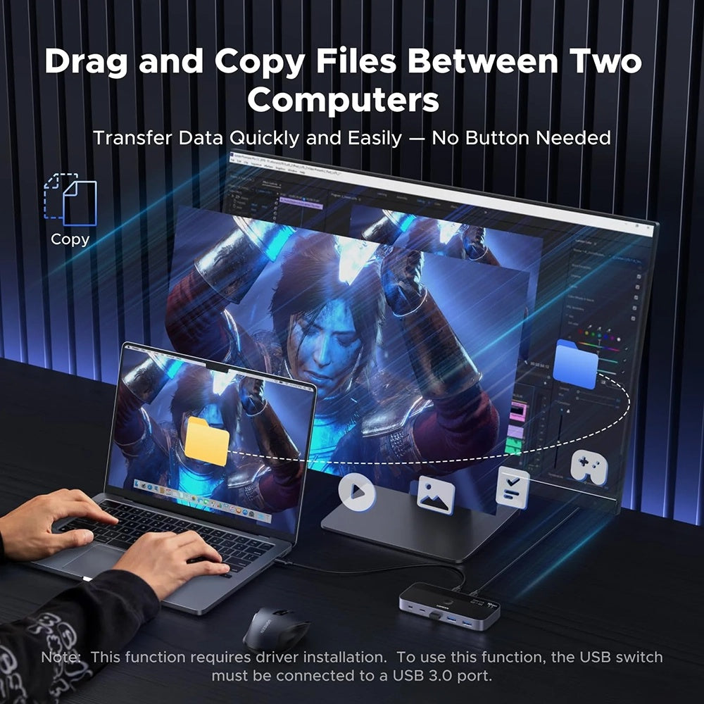 Switch USB UGREEN CM691 (45784), 3 x USB-A 3.2 - 1 x USB-C - 1 x miniUSB, Czarny