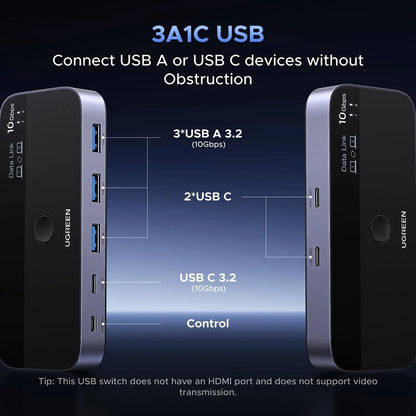 Switch USB UGREEN CM691 (45784), 3 x USB-A 3.2 - 1 x USB-C - 1 x miniUSB, Czarny