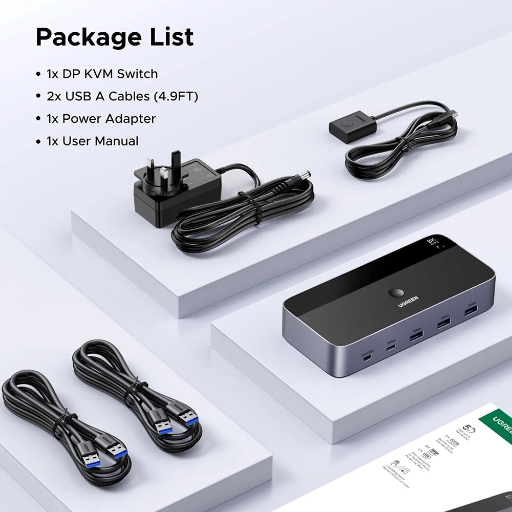 Przełącznik wideo DisplayPort UGREEN AK700 (55851), Szary