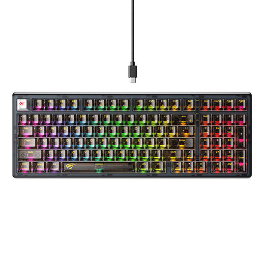 Klawiatura Gaming Wired USB HAVIT KB875L, RGB, 1.8m, Czarna Przezroczysta