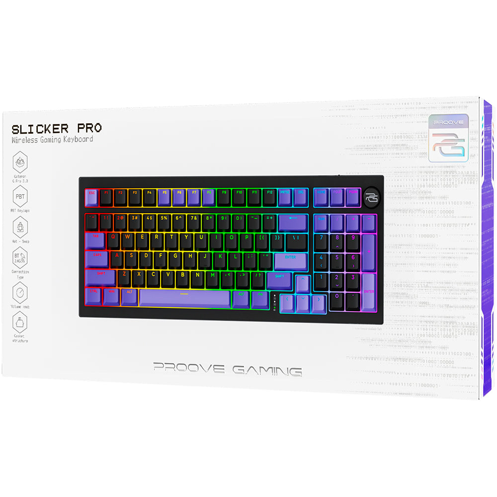 Klawiatura Gaming Wireless Proove Slicker Pro, RGB, BT / Wi-Fi / Przewodowa, 1.8m, Czarna WKSLPEN22416