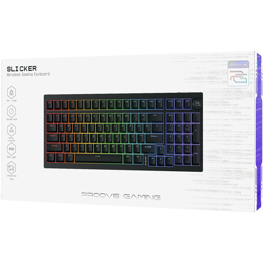 Klawiatura Gaming Wireless Proove Slicker, RGB, BT / Wi-Fi / Przewodowa, 1.8m, Czarna WKSLEN00022401