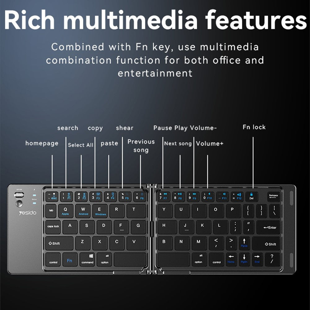 Klawiatura Składana Bluetooth Yesido KB27, Czarna