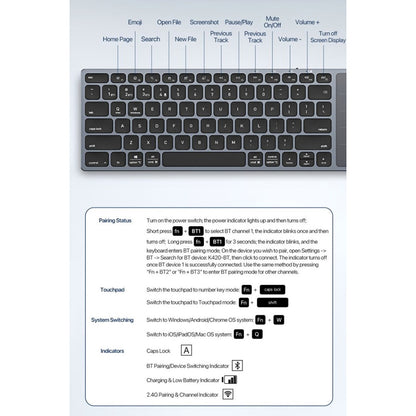DUX DUCIS LK Wireless Keyboard, BT / Wi-Fi, Black