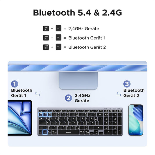 Klawiatura bezprzewodowa UGREEN K552 (75163), BT / Wi-Fi, Czarna