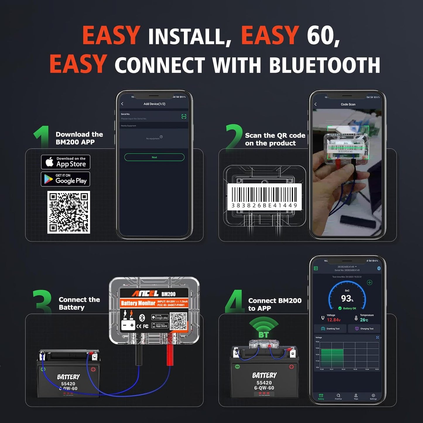 Tester Bluetooth Monitorowanie Akumulatora Samochodowego Ancel BM200