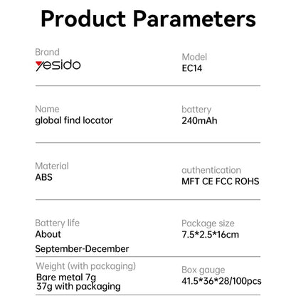 Yesido SmartTag EC14 dla serii iOS, Biały